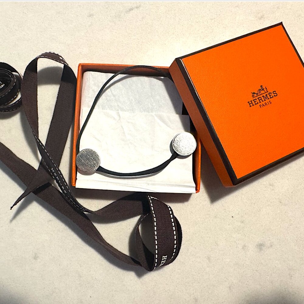 Hermes Serie Cord Bracelet Rare Black Cord / Silver Womens